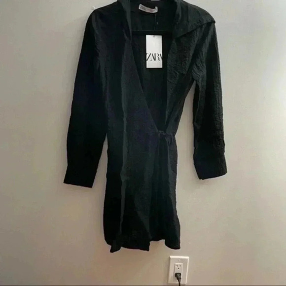 Zara Textured black hooded mini dress XS - Picture 3 of 6